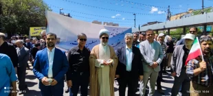 خروش روزه‌داران مشهد در حمایت از آرمان آزادی قدس همزمان با آخرین جمعه ماه مبارک رمضان 2